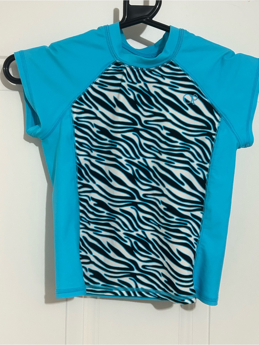 OP Kids Bright Turquoise Rashguard with Black & White Zebra Panel